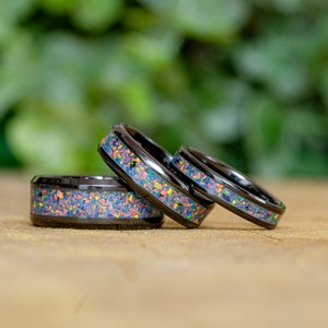 Moon Fire Bello Opal and Black Ceramic Ring – Ethereal and Radiant Design