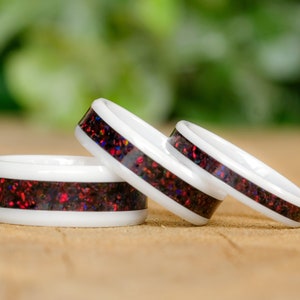 Black Cherry Bello Opal and White Ceramic Ring – Bold and Minimalist Design