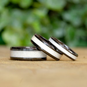 White Bello Opal and Black Ceramic Ring – Striking and Minimalist Design