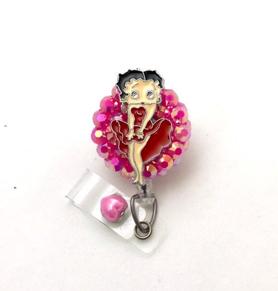 Betty Boop Badge Reel/nurse Badge/rose Pink Jelly Rhinestone Badge Holder/retractable  Badge Reel 