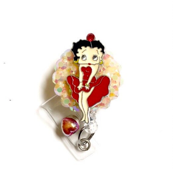 Betty Boop Badge reel/Nurse badge/Creamy Gold Jelly Rhinestone Badge holder/Retractable Badge Reel