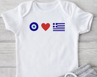 Eye Heart Greece Onesie. Greek Onesie. Love Greece Onesie. Greek Baby.