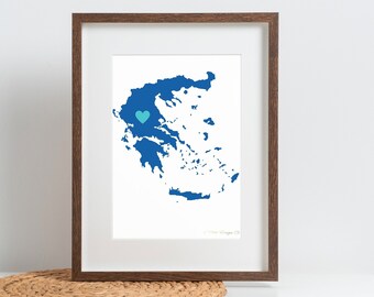 Greece Map Poster. Greek Land.  Greece Poster. Love Greece Poster. DIGITAL DOWNLOAD.