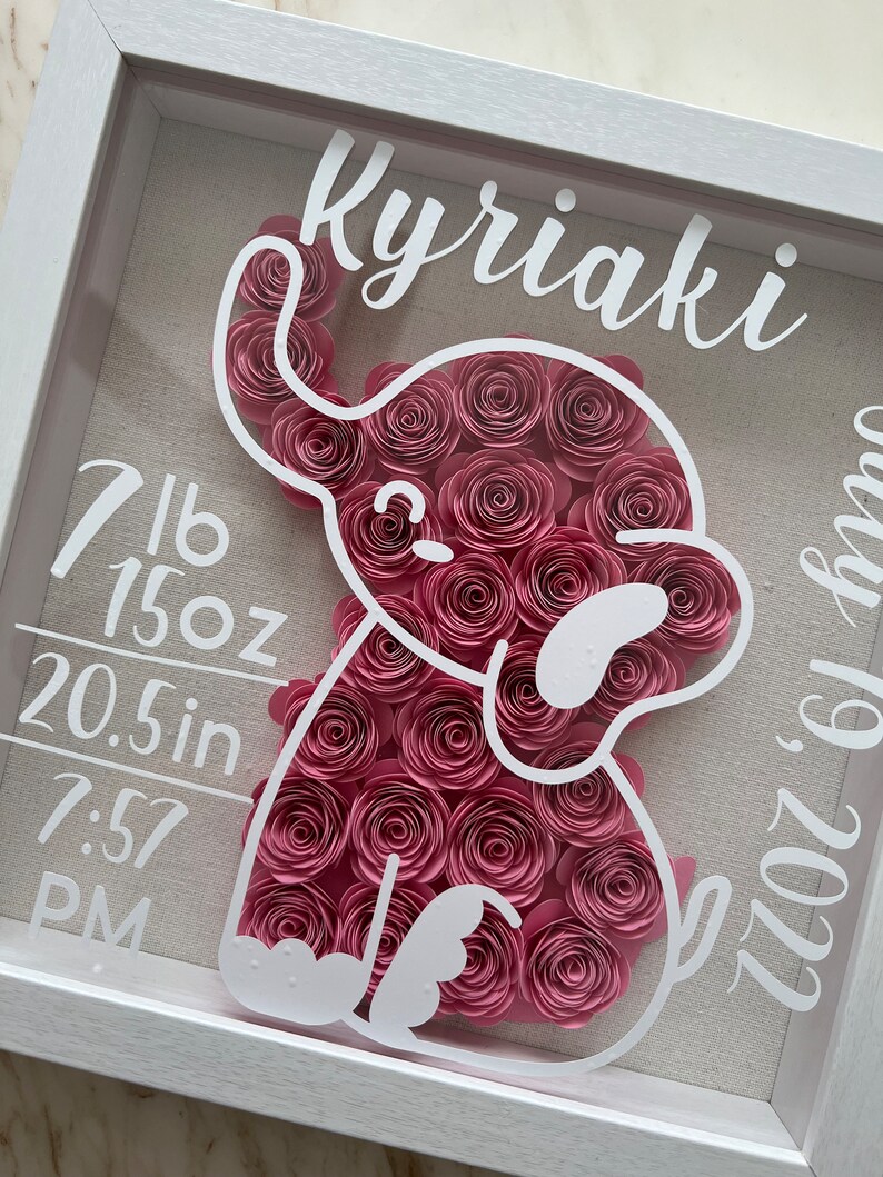 Elephant Shadow Box. Birth Announcement Sign. Baby Shadow Box. Etsy