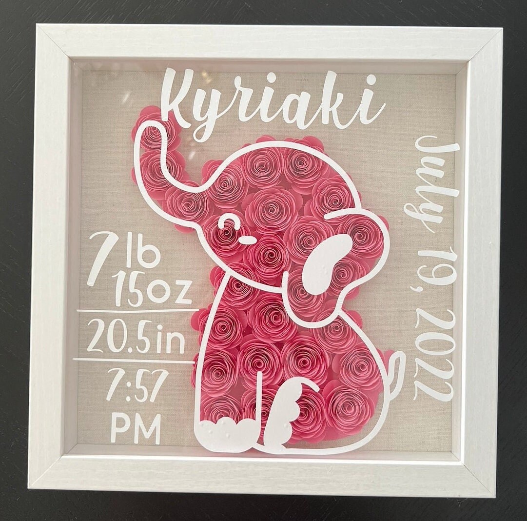 Elephant Shadow Box. Birth Announcement Sign. Baby Shadow Box. Etsy
