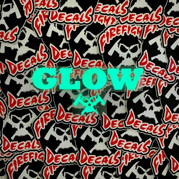 Custom Glow in the Dark Lettering for Helmets, Equipment, Rescue and Firefighting Gear plus FREE Micro Skull and Axes Logo Decal