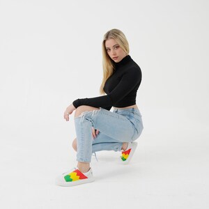 Women&#39;s Colorful Shoes I White Red Yellow Green I Rasta Colors