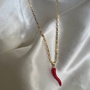 Red Cornicello Charm Necklace