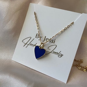 18k Gold Plated Necklace with Blue Enamel Heart Charm