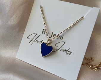 18k Gold Plated Necklace with Blue Enamel Heart Charm