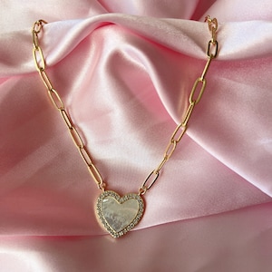 Nacre Heart Charm Paperclip Necklace