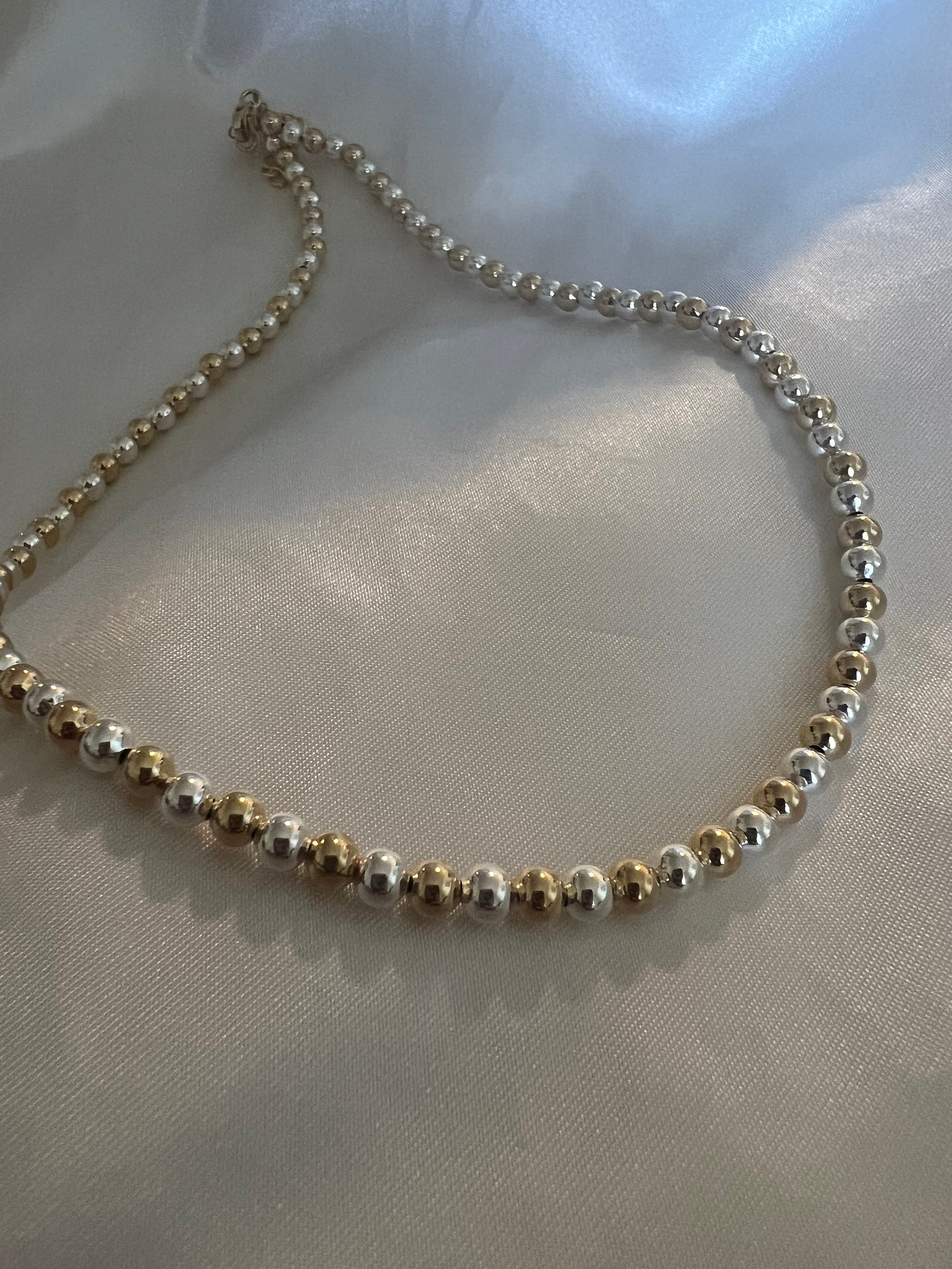Gold and Silver Beaded Necklace - Etsy Gold and Silver Beaded Necklace - Etsy