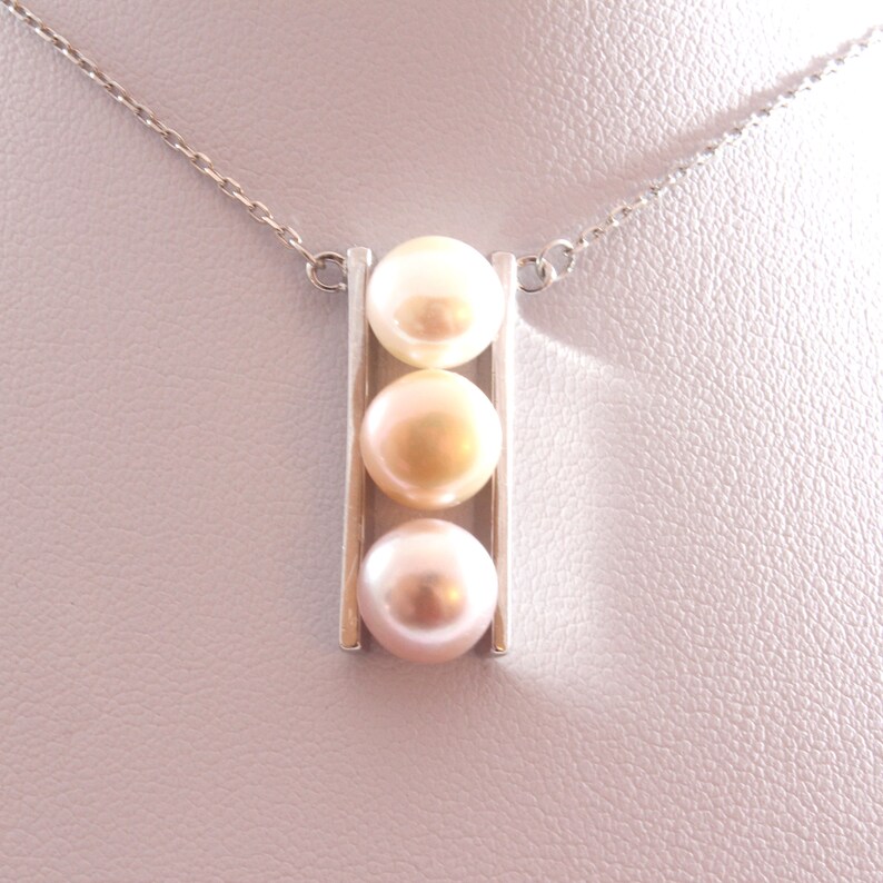 Triple Freshwater Cultured Pearl Pendant Necklace with Sterling Silver 40cm 8.0-8.5mm