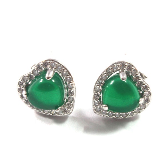 Green Jade Gemstone Earrings with Sterling Silver Hooks Drops LB276 