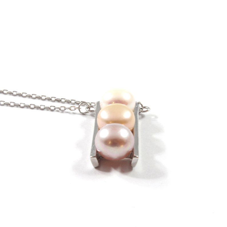 Triple Freshwater Cultured Pearl Pendant Necklace with Sterling Silver 40cm 8.0-8.5mm