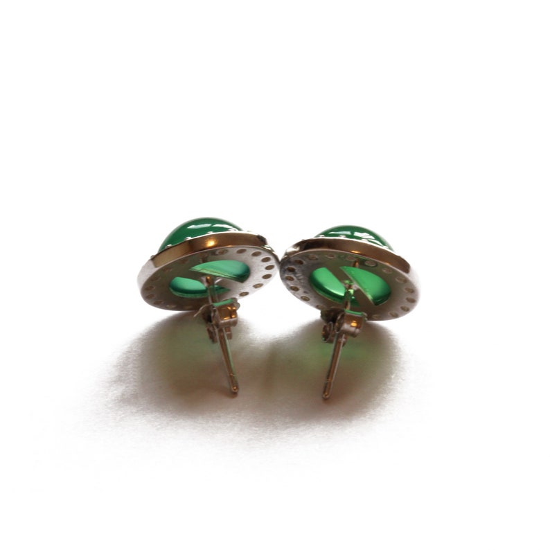 Round Cabochon Green Jade CZ Halo Stud Earrings Gift 925 Solid Sterling Silver Round Cabochon Green Jade CZ Halo Stud Earrings Gift 925 Solid Sterling Silver