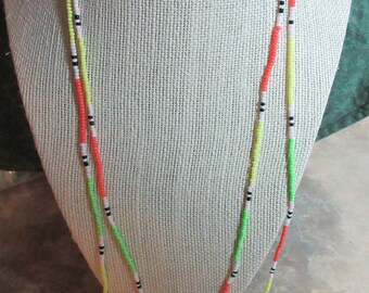 60" Long Seed Bead Necklace to Wear Doubled Bright Neon Colors