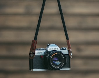 Zwarte camerariem Camerariem Touwriem Leren camerariem Vintage camera