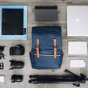 Canvas Leather Travel Backpack Vintage Laptop Rucksack Waterproof Unisex Bag Mens Women&#39;s Minimalist Style Work School Tote Camping Backpack