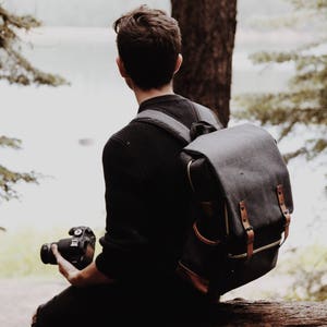 Canvas Leather Travel Backpack Vintage Laptop Rucksack Waterproof Unisex Bag Mens Women's Minimalist Style Work School Tote Camping Backpack image 1