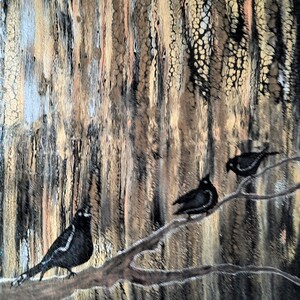 BIRDS on a BRANCH - Wall Art, Acrylic Paint on stretched Canvas, Original Art,