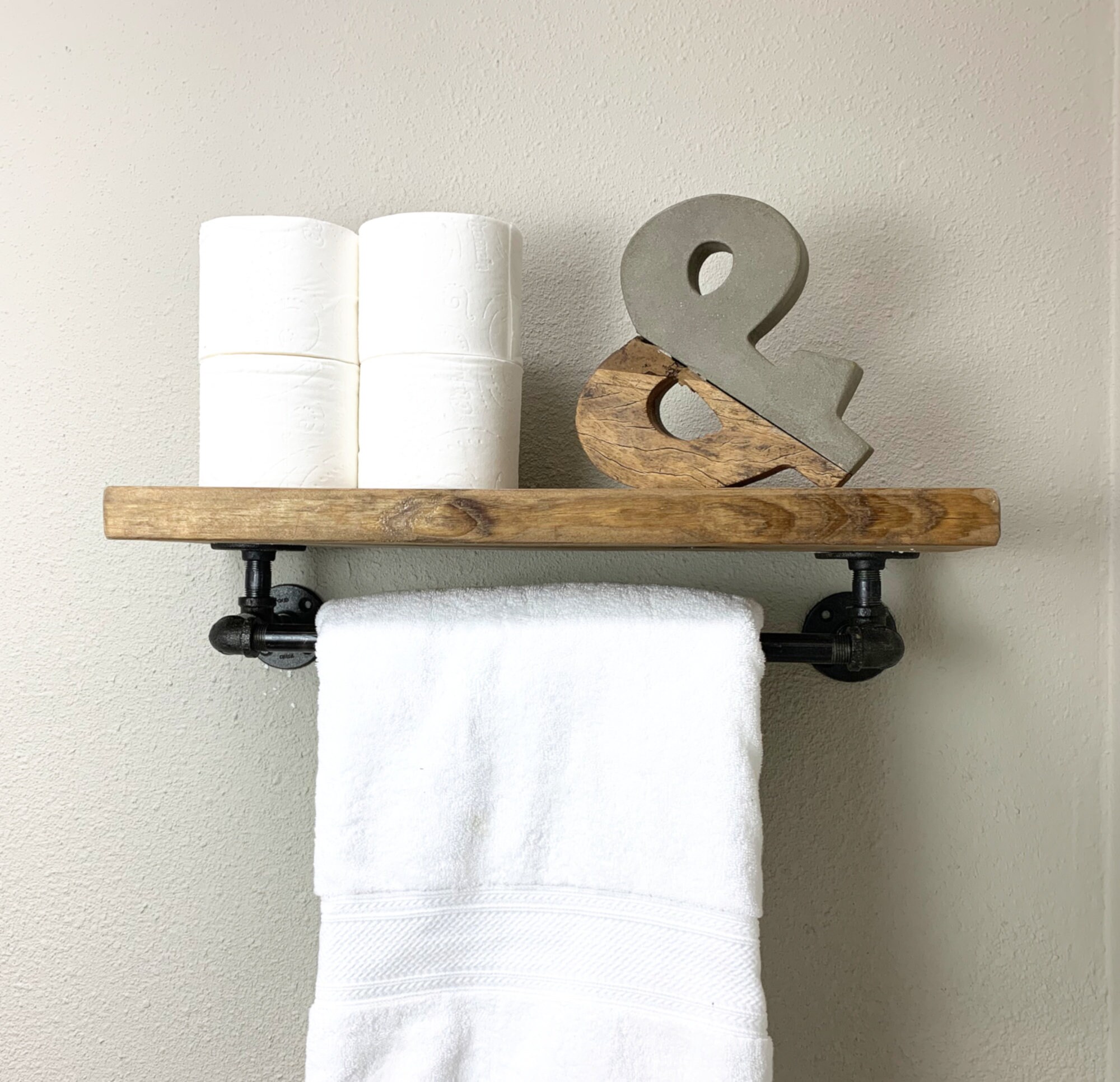 Bathroom Shelf With Towel Bar. Floating Rustic Shelf Wooden Etsy