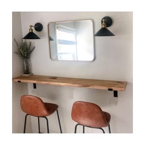 Rustic Pine Wood Floating Shelf: Farmhouse L Bracket Wall Desk - Heavy Duty Narrow Desk