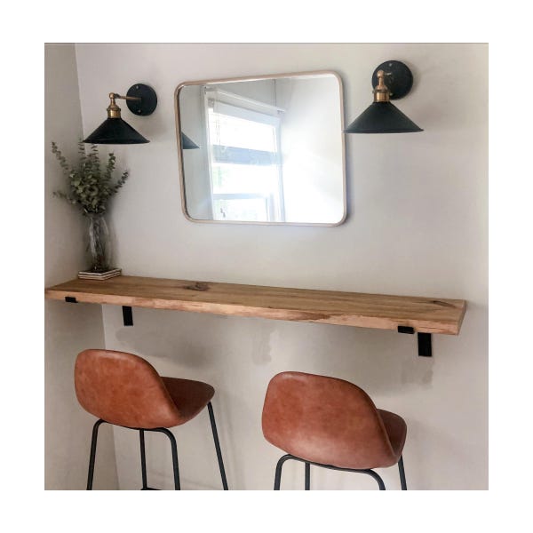 Rustic Pine Wood Floating Shelf: Farmhouse L Bracket Wall Desk - Heavy Duty Narrow Desk