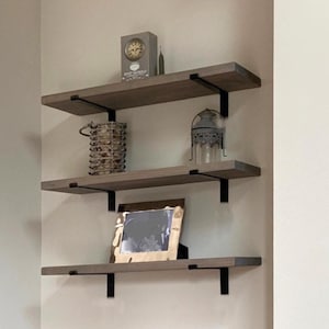 Rustic Pine Wood Floating Shelf: Heavy Duty L Brackets, Handcrafted in Texas