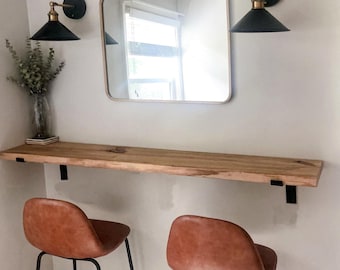 Farmhouse Floating Shelf: Solid Pine Wall Mounted Table with Black L Brackets