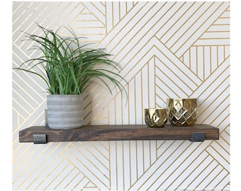 Rustic Pine Floating Shelf: J Shaped Flat Iron Bracket, Heavy Duty Farmhouse Decor