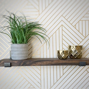 Rustic Pine Floating Shelf: J Shaped Flat Iron Bracket, Heavy Duty Farmhouse Decor