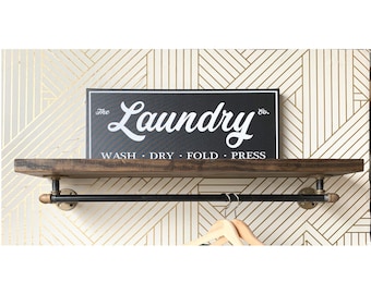 Laundry Storage Rack with Brass and Iron bar,  Industrial Drying Rack, Rustic Clothing and Laundry Organizer, Iron Pipe clothes bar