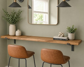 Farmhouse Floating Shelf: Solid Pine Wall Mounted Table with Black L Brackets