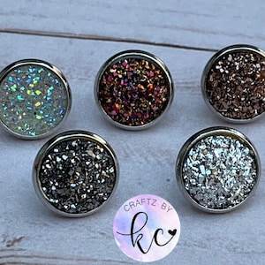 12mm Druzy Earrings, Stud Earrings, Faux Druzy Earrings, Glitter Stud Earrings, Stainless Steel Earrings, Earrings, Gift, Bridesmaids Gift