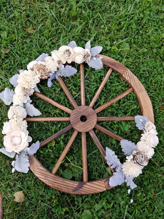 Wagon Wheel Wall Decor Wagon Wheel Sola Wood Flower Etsy