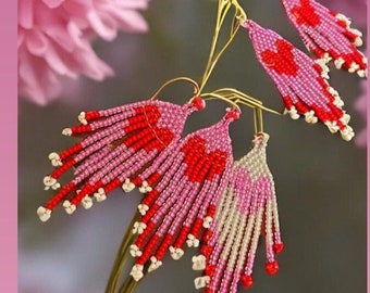 Beaded heart earrings pink and red