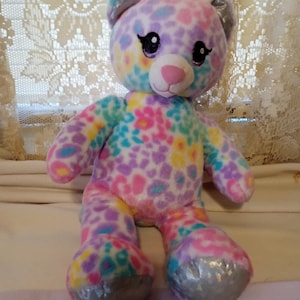 build a bear rainbow leopard cat print plush multicolor