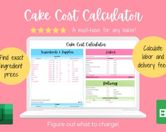 Calculadora de costos de pasteles: Plantilla de Excel y Hojas de Cálculo de Google para repostería casera (Descarga digital)