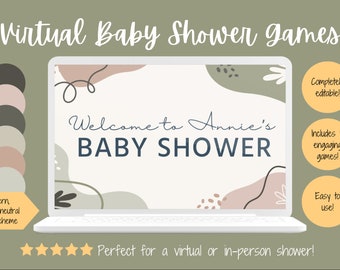 Virtual Baby Shower Games: Editable Canva Slideshow (Digital Download)