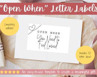 Open When Letter Labels Template | Couples Edition, Valentines Birthday Anniversary Gift Spouse Boyfriend Girlfriend Husband Long Distance