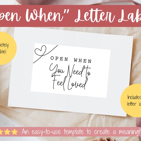 Open When Letter Labels Template | Couples Edition, Valentines Birthday Anniversary Gift Spouse Boyfriend Girlfriend Husband Long Distance