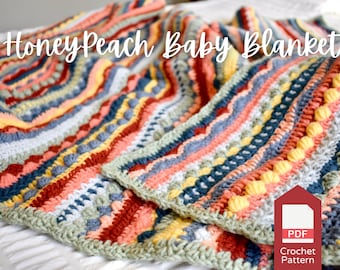 Crochet Baby Blanket Pattern: HoneyPeach Scrapghan Stitch Sampler (PDF Download)