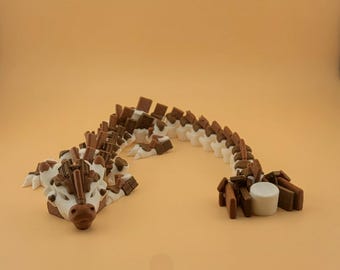 18" Articulated S'mores Dragon – Chocolate, Marshmallow & Graham Cracker Fantasy Creature – 3D Printed Collectible Toy