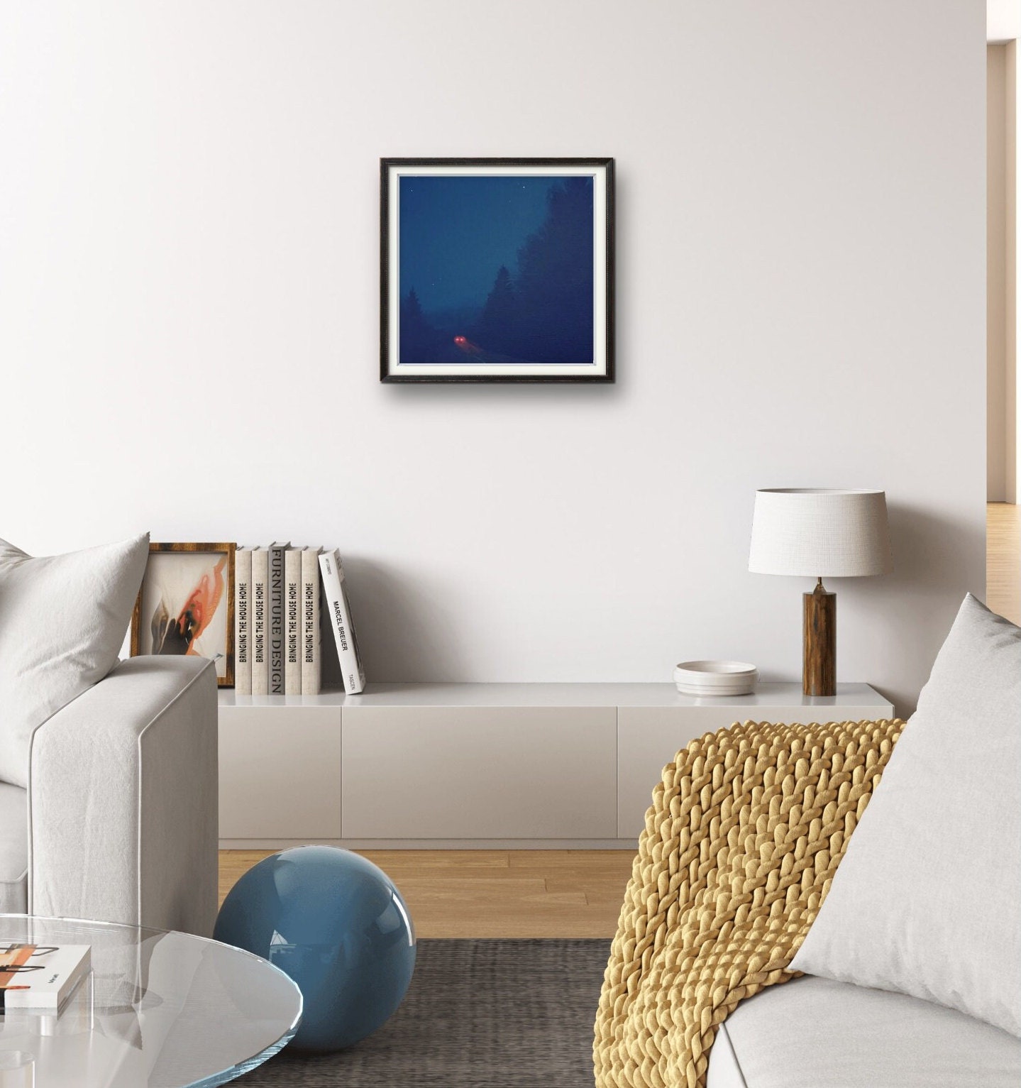 Original Art Print, Acrylic Painting Headlights in Moody Scenery 1010