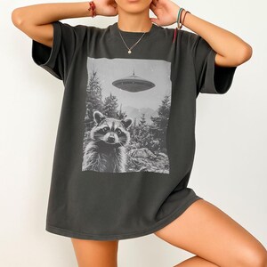 Whimsical UFO Raccoon Shirt, Retro Raccoon Moon Tee, Raccoon Lovers, Funny Raccoon Tshirt, Vintage Graphic Shirt