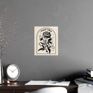 Póster floral "Good Vibes", arte mural motivacional, decoración del hogar, regalo para ella, decoración inspiradora de habitación, impresión artística moderna