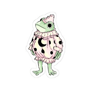 Whimsical Cottagecore Moon Frog Sticker, Cute Frog Decals, Quirky Laptop Stickers, Kawaii Frog Art, Stickers for Gifts