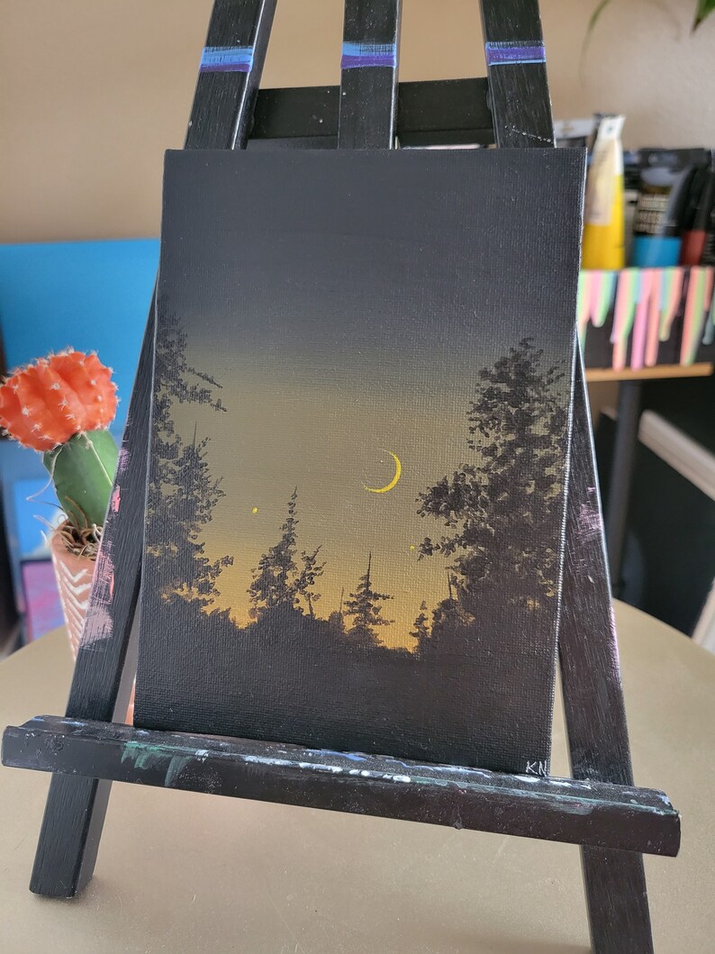 Original Moon Night Sky Acrylic Painting 5 7 Etsy