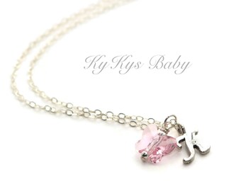 Personalized Butterfly Necklace ~ Dainty Necklace ~ Little Girl Initial Necklace ~ Sterling Silver Necklace ~ Custom Girls Necklace